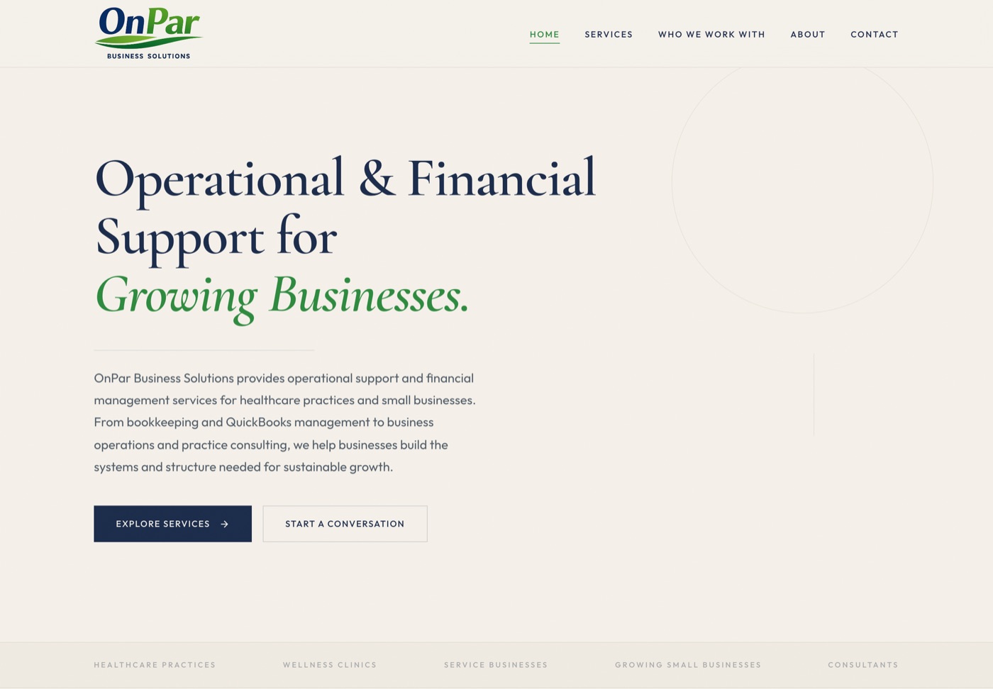 Screenshot of the OnPar Business Solutions website