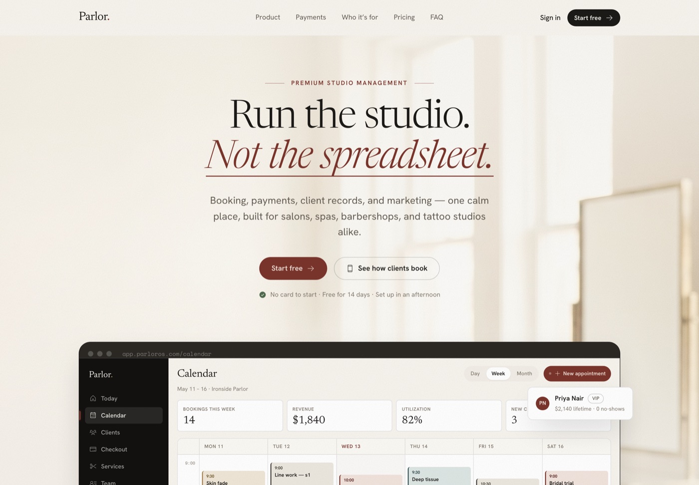 Screenshot of the Parlor website